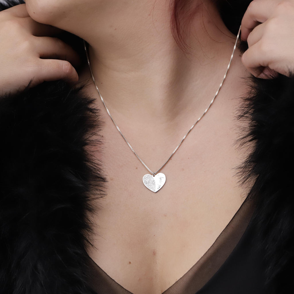 Personalized Fingerprint Necklace: Heart Shape Sterling Silver Custom Pendant
