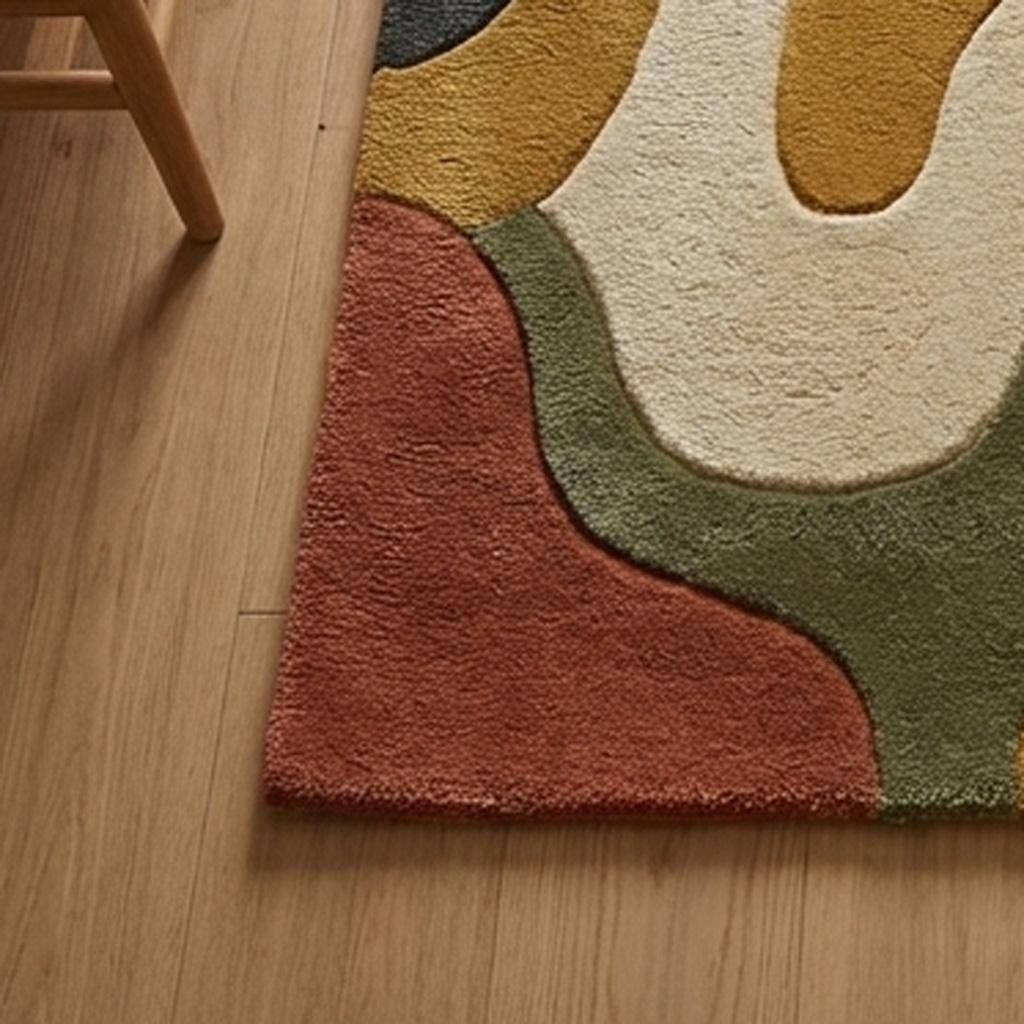 RugverseCreations Handmade Tufted Wool Rug Abstract Wavy Earth Tone