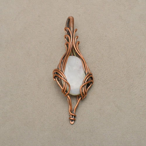 EkkJewels Copper Wire Wrapped Rainbow Moonstone Pendant Necklace