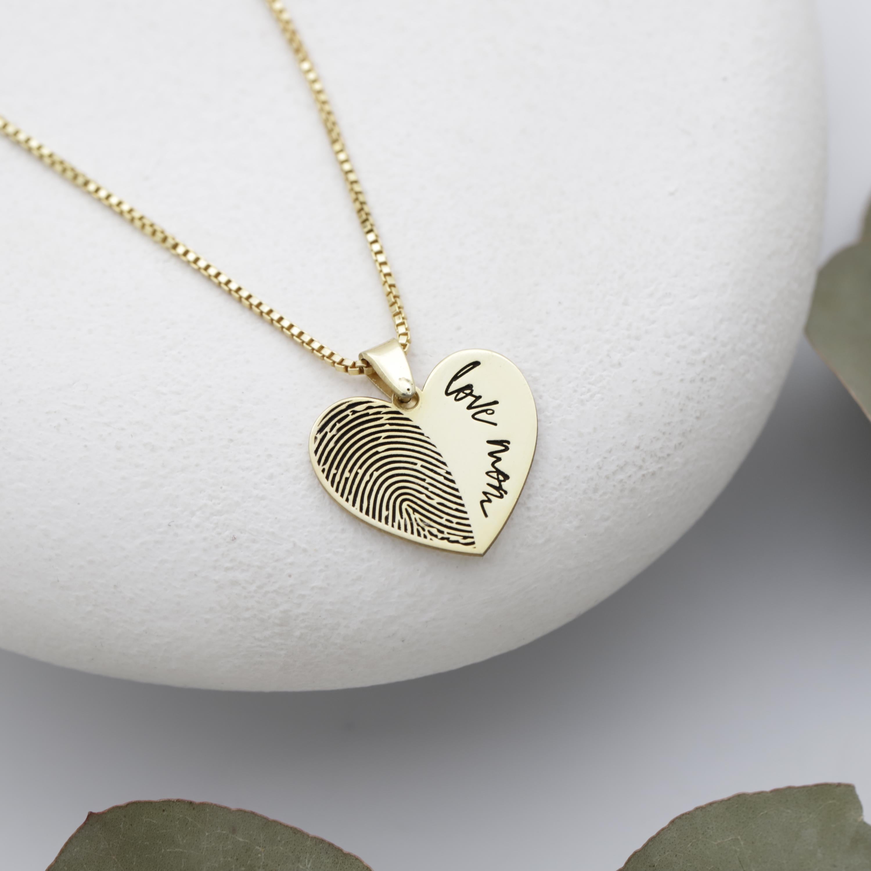 Personalized Fingerprint Necklace: Heart Shape Sterling Silver Custom Pendant