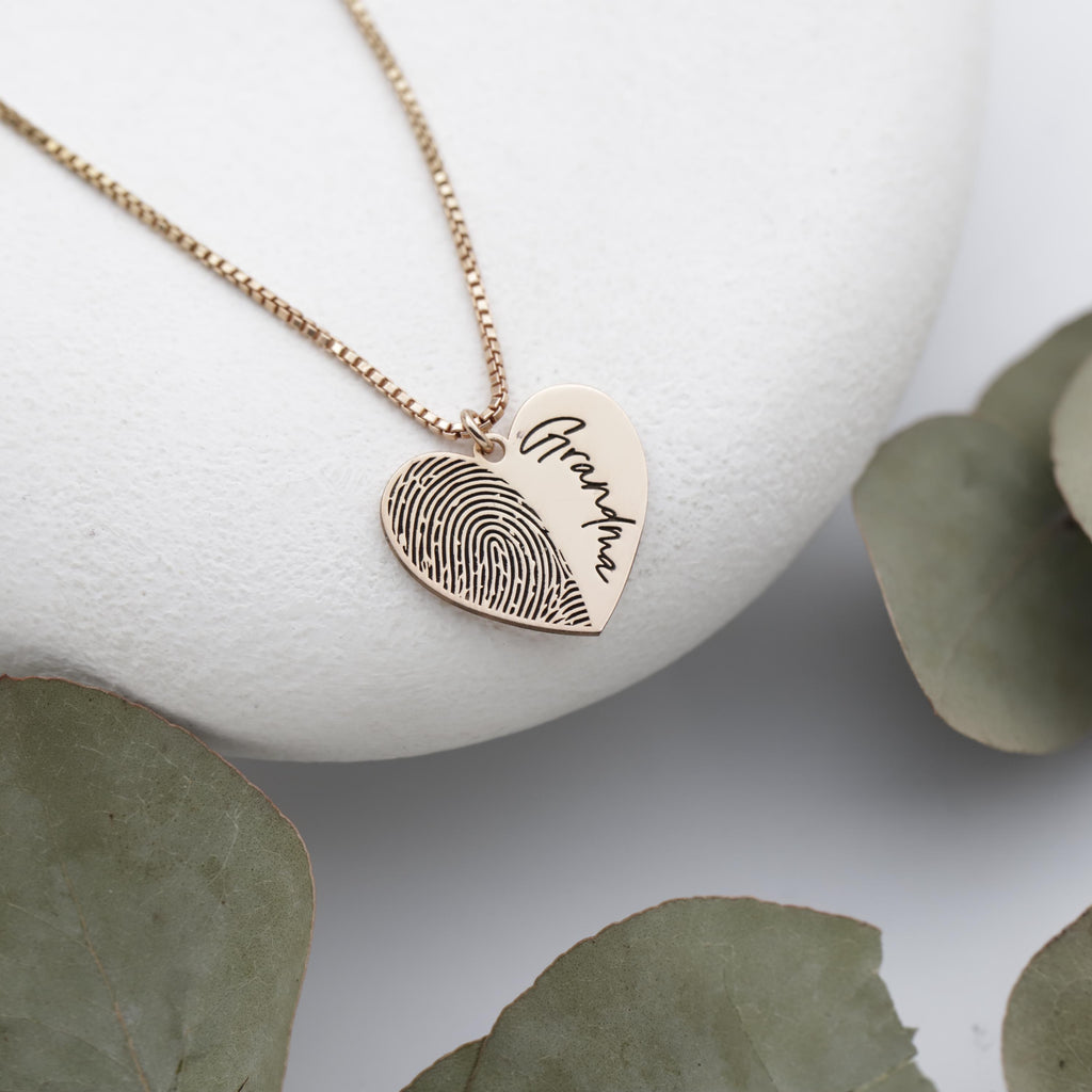 Personalized Fingerprint Necklace: Heart Shape Sterling Silver Custom Pendant