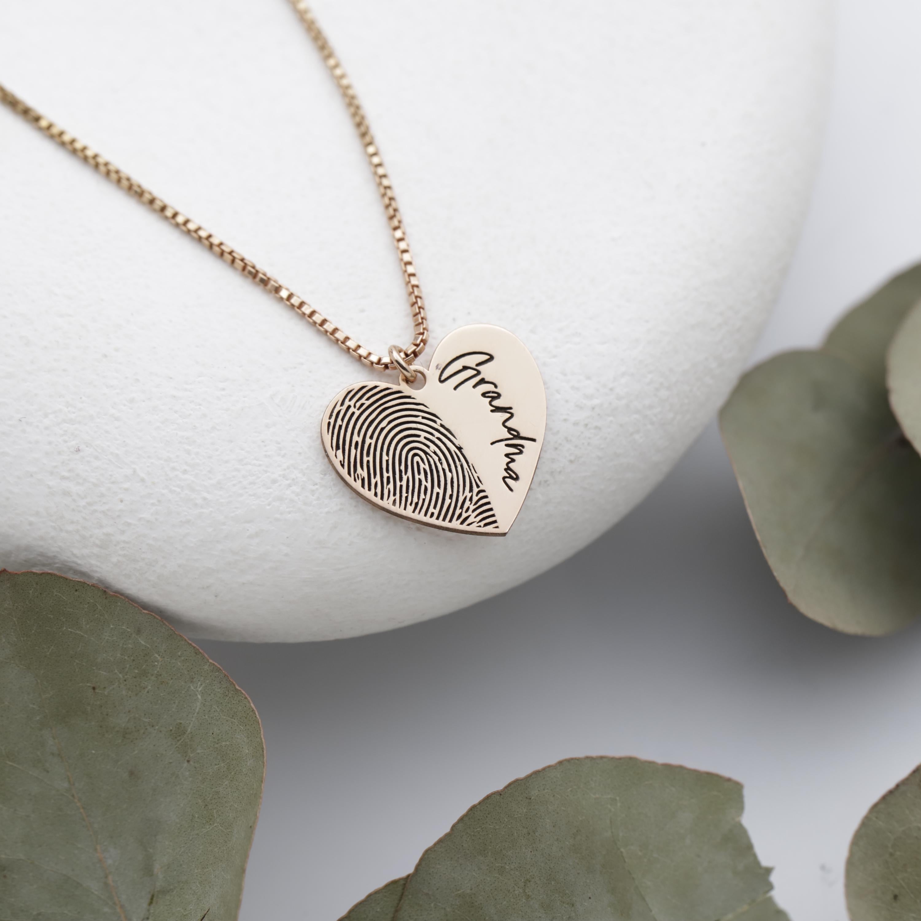 Personalized Fingerprint Necklace: Heart Shape Sterling Silver Custom Pendant