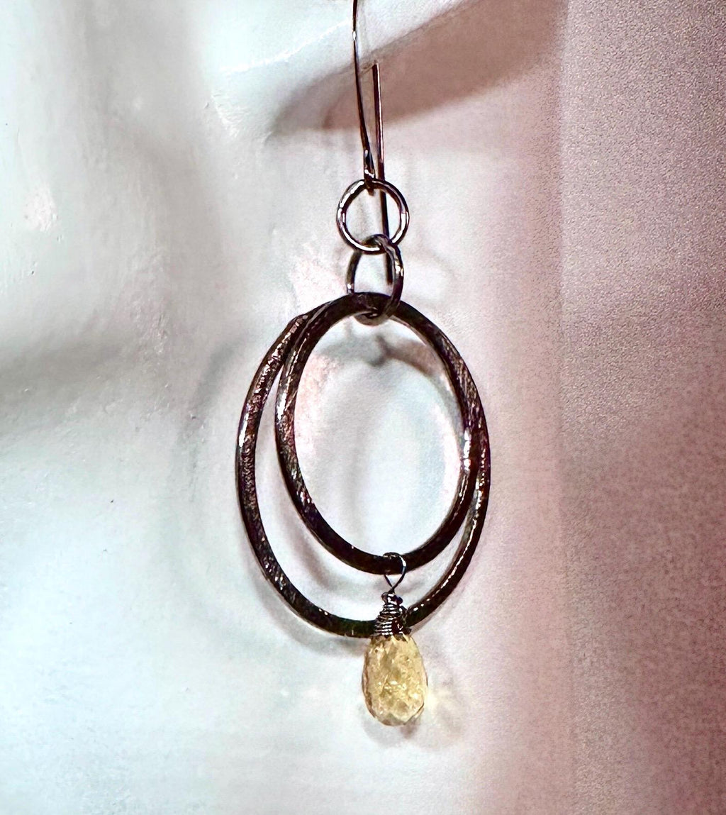 MossberryandStone Citrine & Oxidized Sterling Silver Multi Hoop Earrings