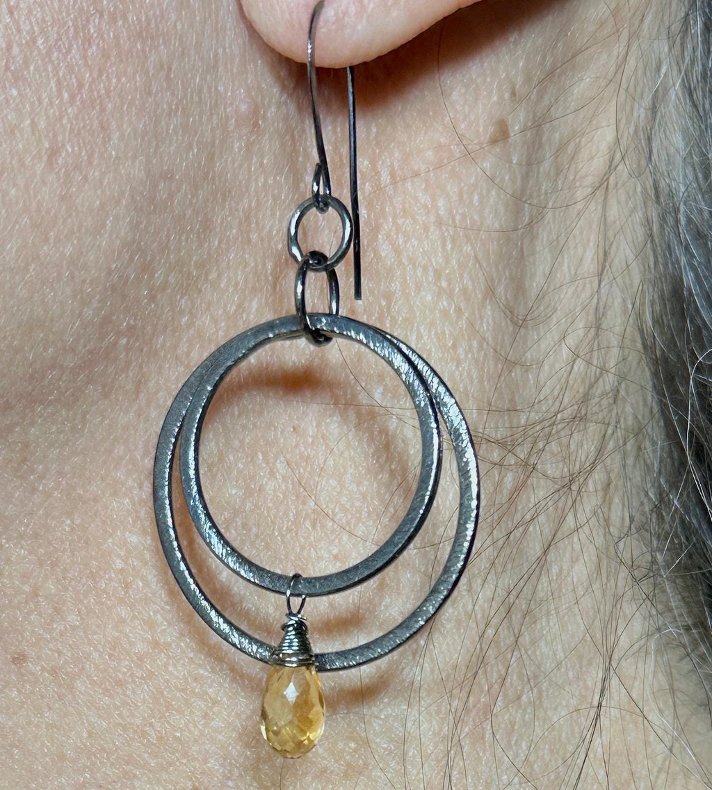 MossberryandStone Citrine & Oxidized Sterling Silver Multi Hoop Earrings