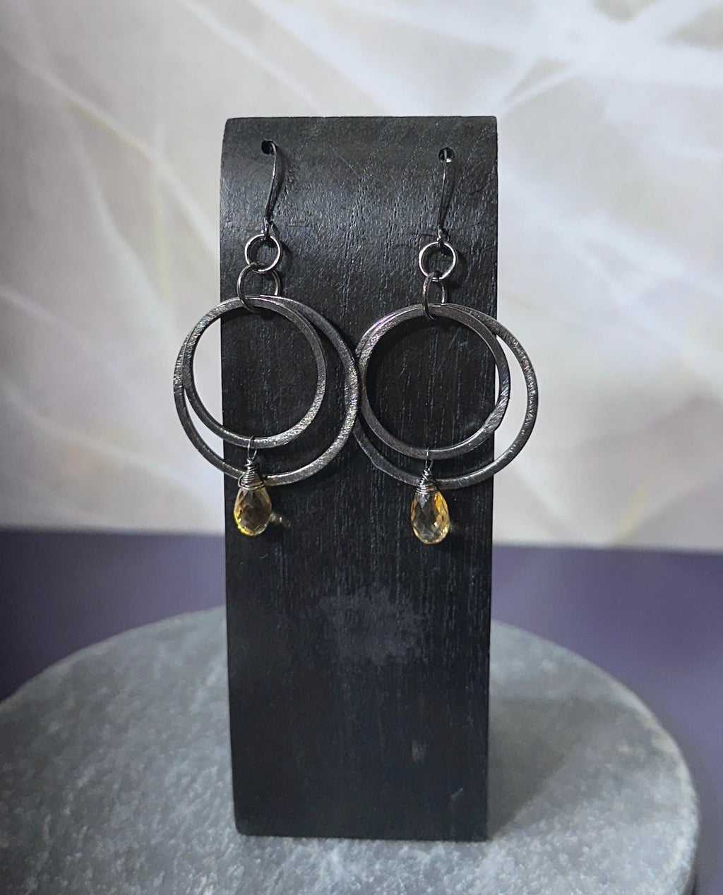 MossberryandStone Citrine & Oxidized Sterling Silver Multi Hoop Earrings
