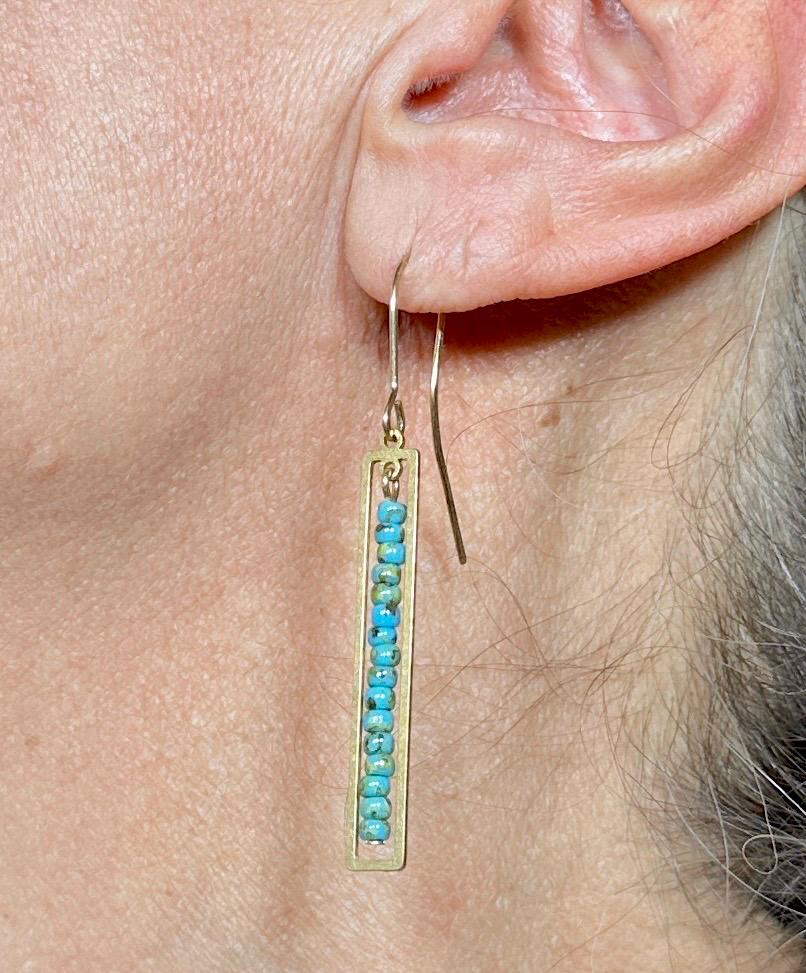 MossberryandStone Turquoise Bar Drop Earrings Gold Finish