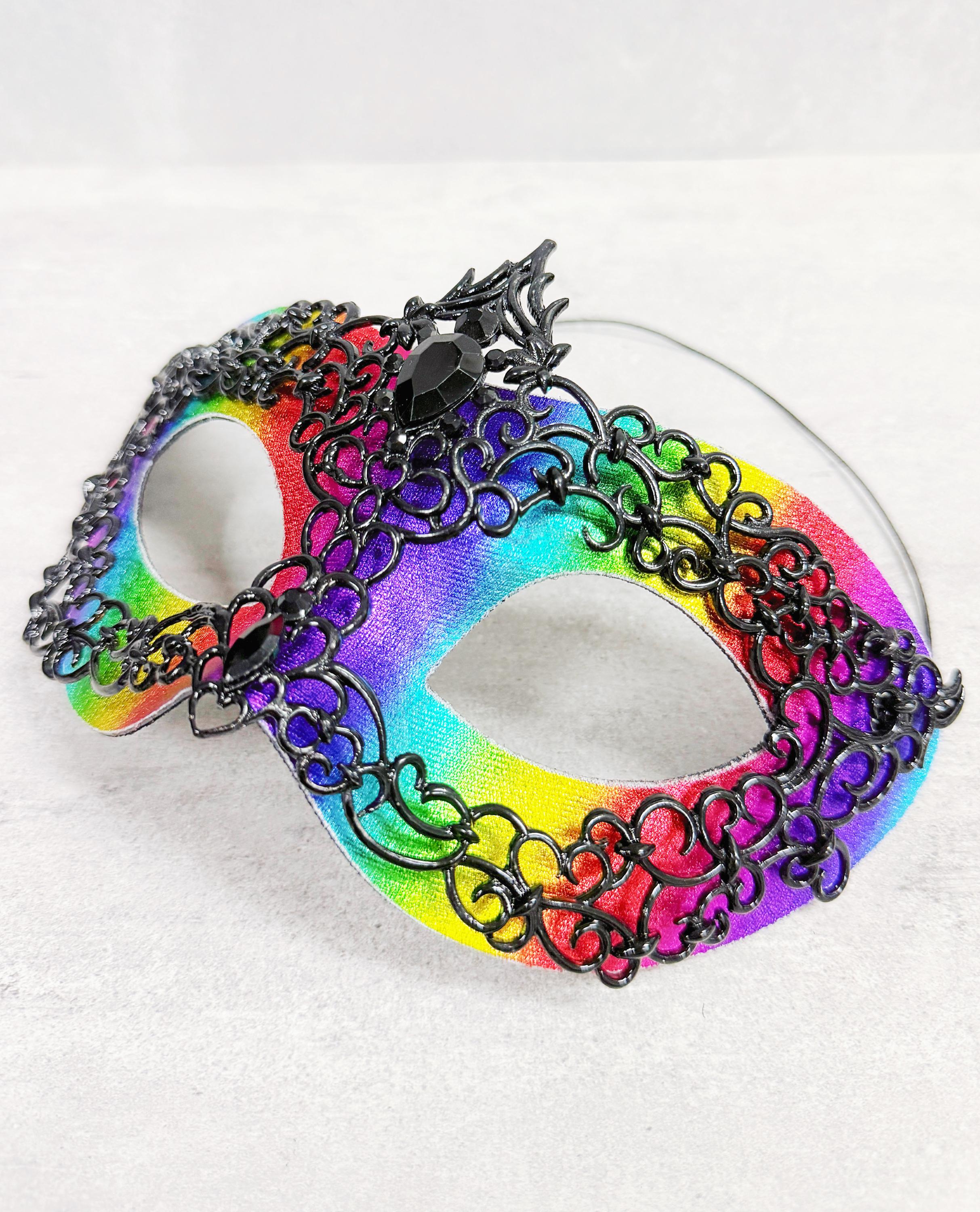 HappyJewelryWorld Men's Rainbow Alloy Rhinestone Masquerade Mask