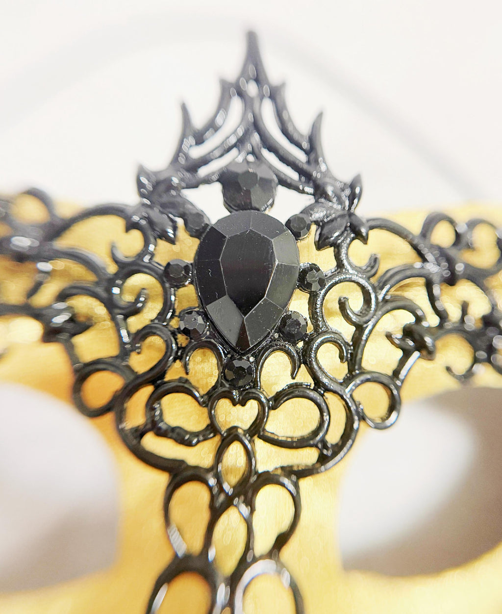 Men's Venetian Masquerade Mask Black Gold Alloy Rhinestone Party