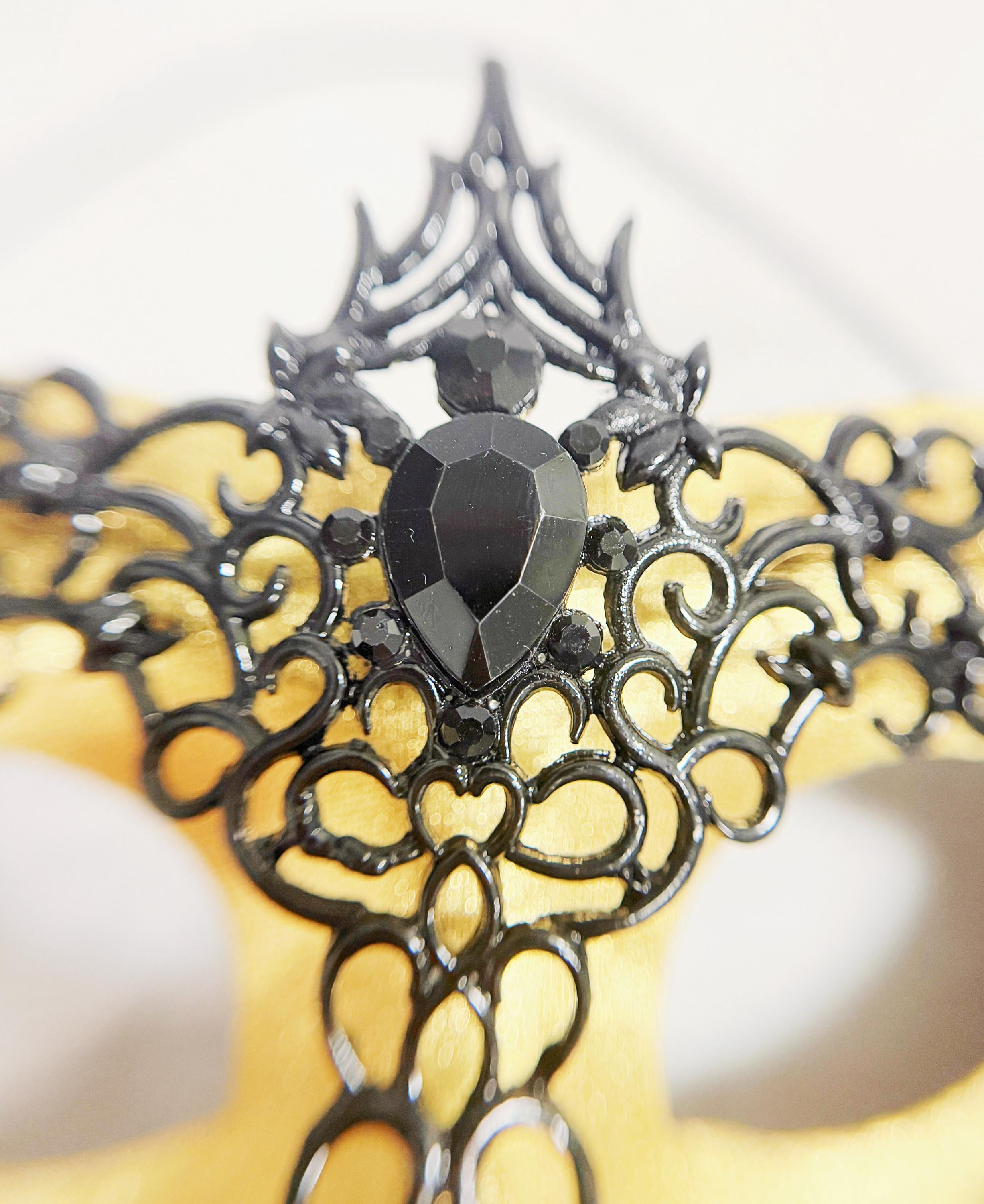 Men's Venetian Masquerade Mask Black Gold Alloy Rhinestone Party