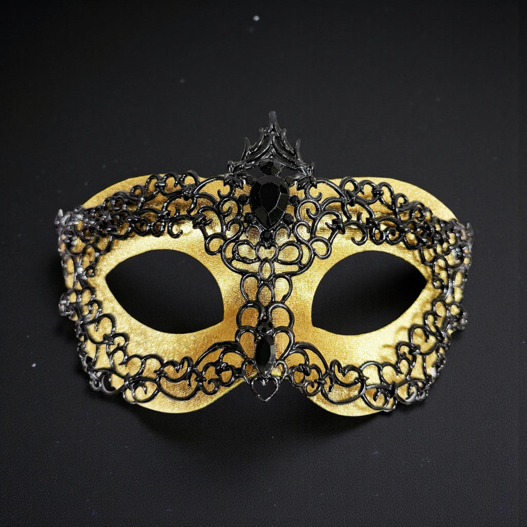 Men's Venetian Masquerade Mask Black Gold Alloy Rhinestone Party