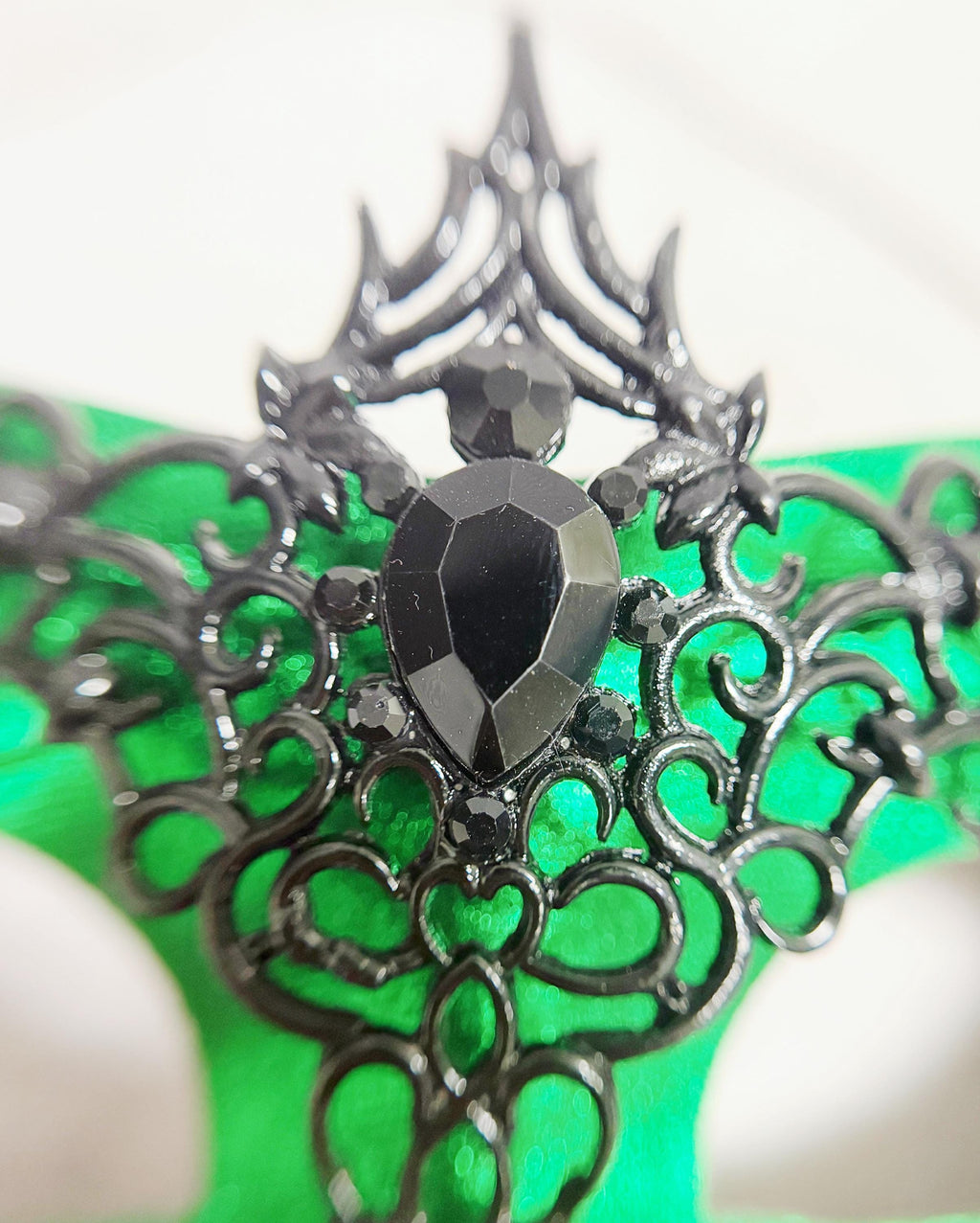 Men's Black Green Masquerade Mask, Alloy Rhinestone Venetian Ball Party Wear