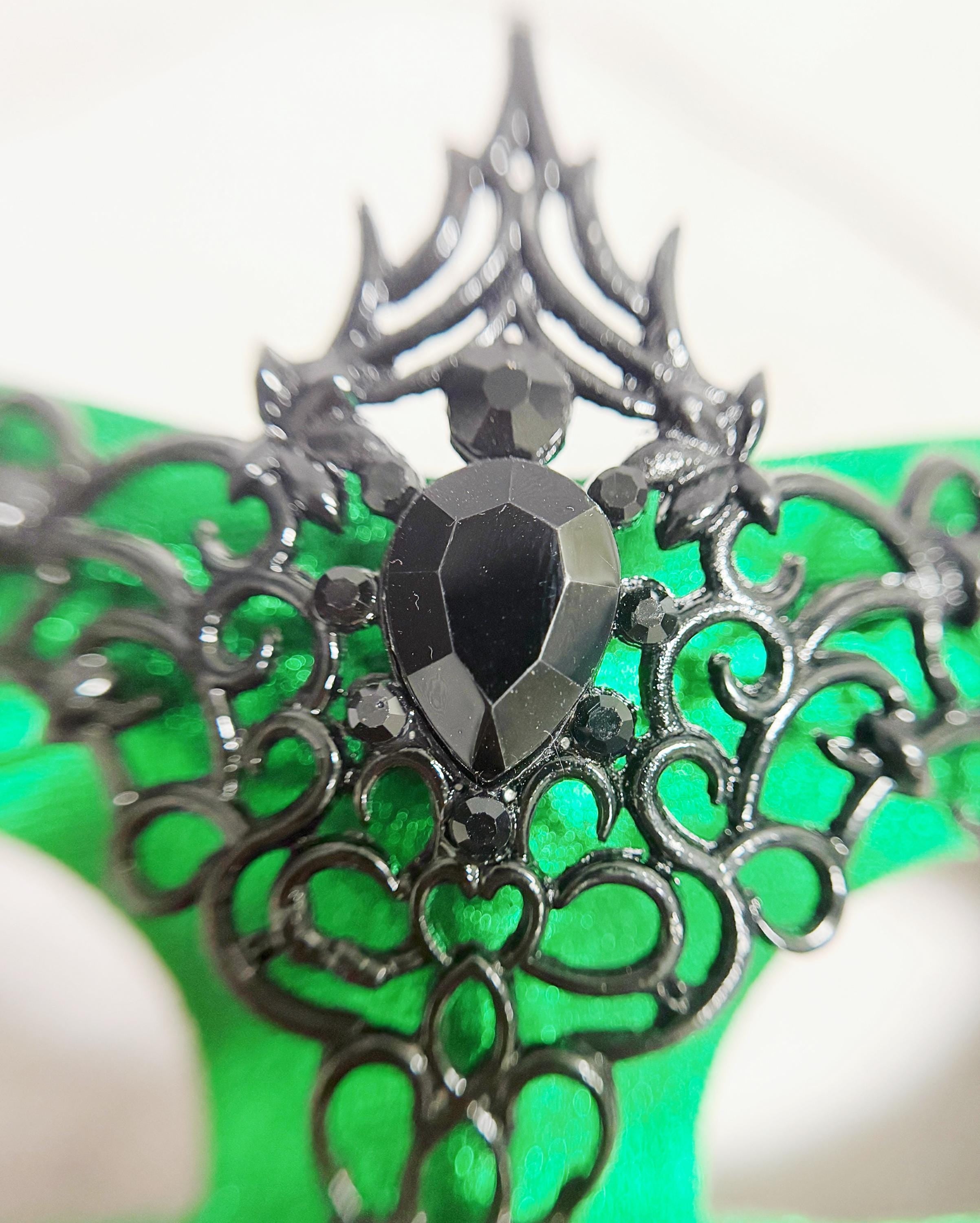 Men's Black Green Masquerade Mask, Alloy Rhinestone Venetian Ball Party Wear