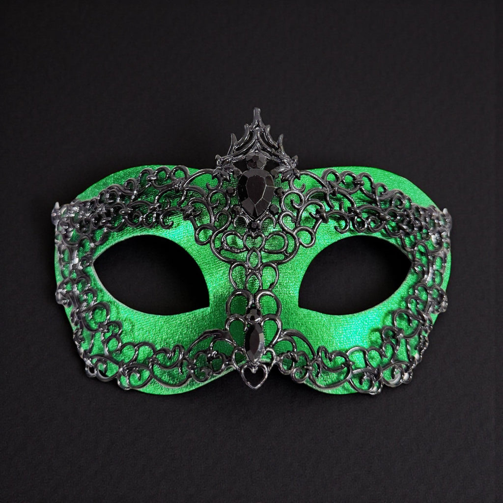 Men's Black Green Masquerade Mask, Alloy Rhinestone Venetian Ball Party Wear
