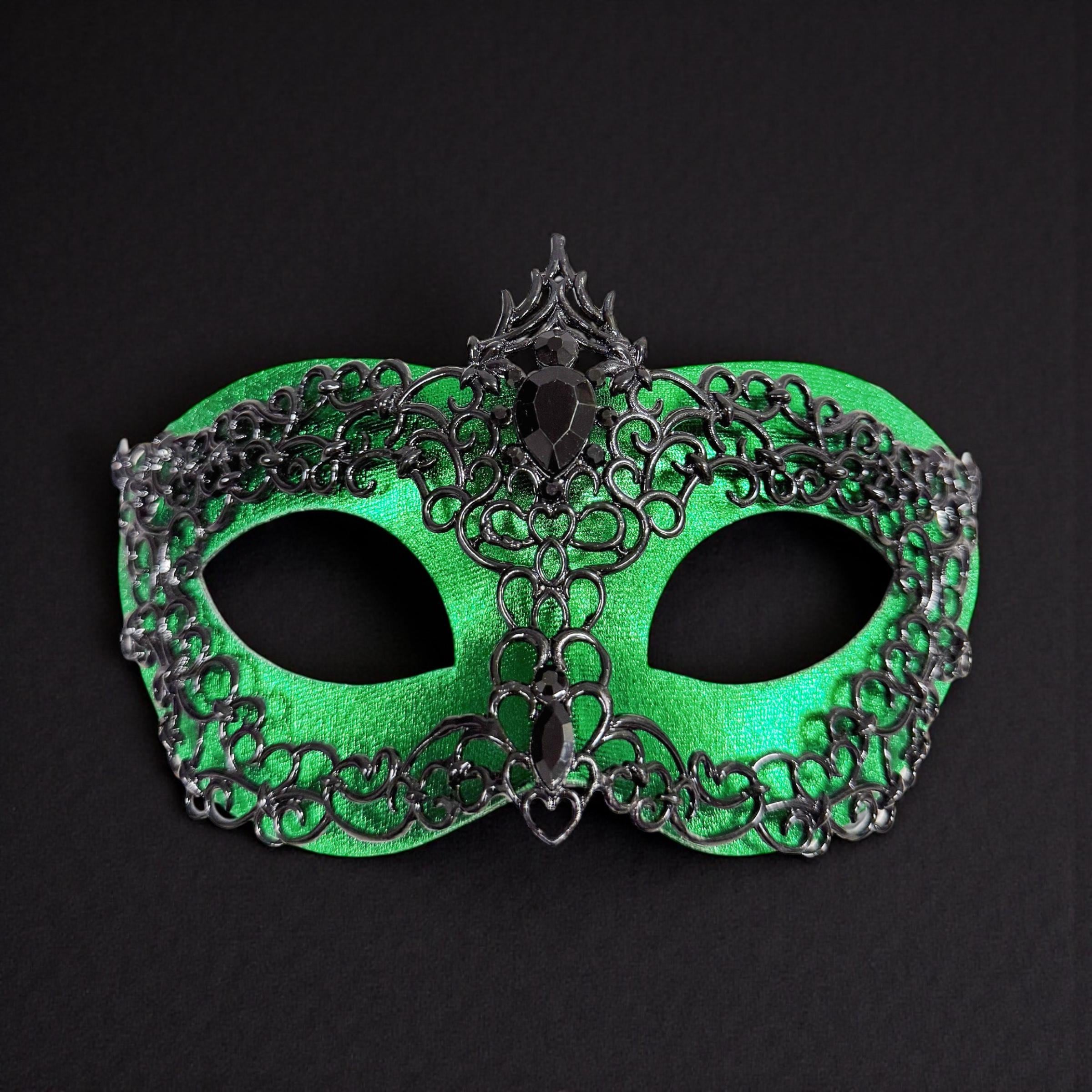 Men's Black Green Masquerade Mask, Alloy Rhinestone Venetian Ball Party Wear