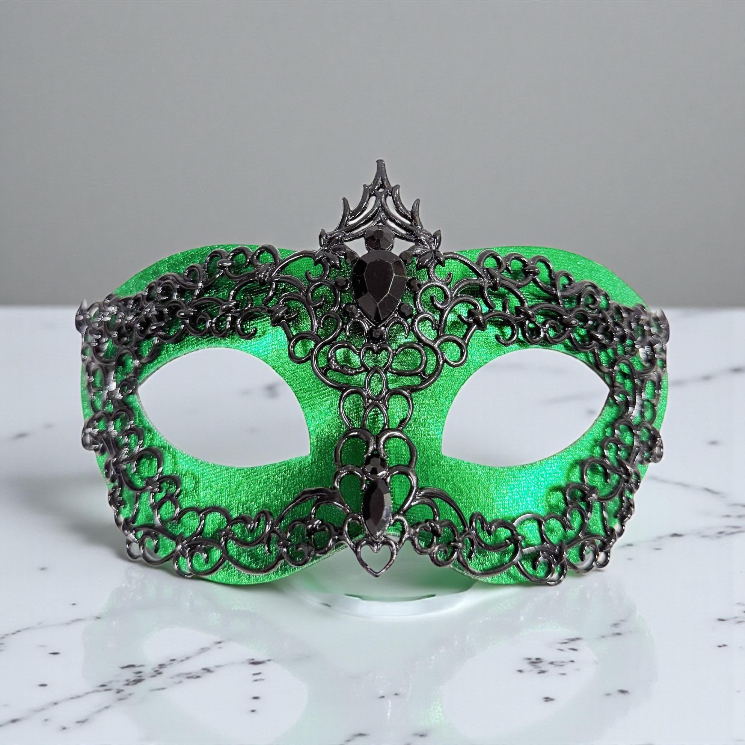 Men's Black Green Masquerade Mask, Alloy Rhinestone Venetian Ball Party Wear