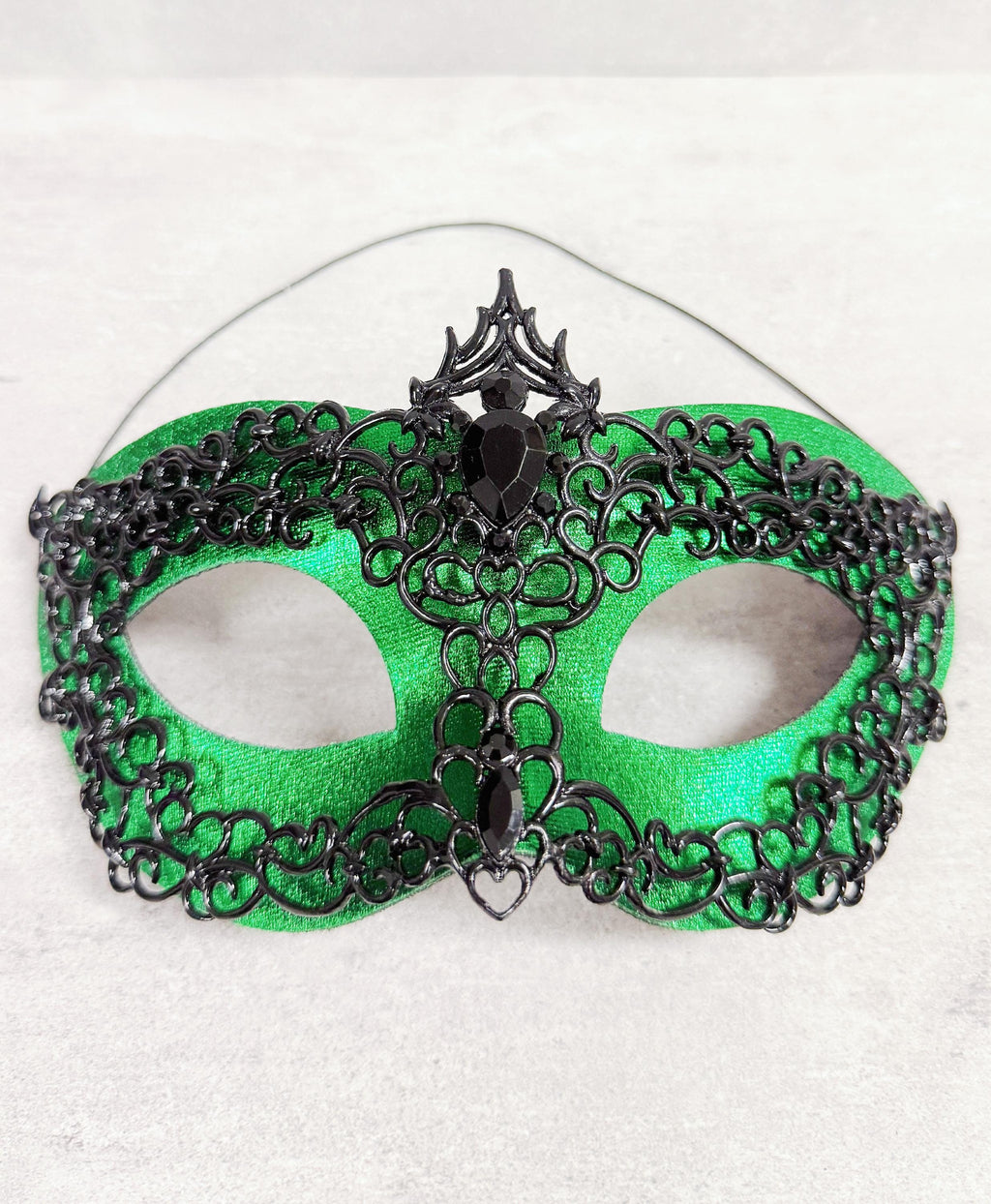 Men's Black Green Masquerade Mask, Alloy Rhinestone Venetian Ball Party Wear