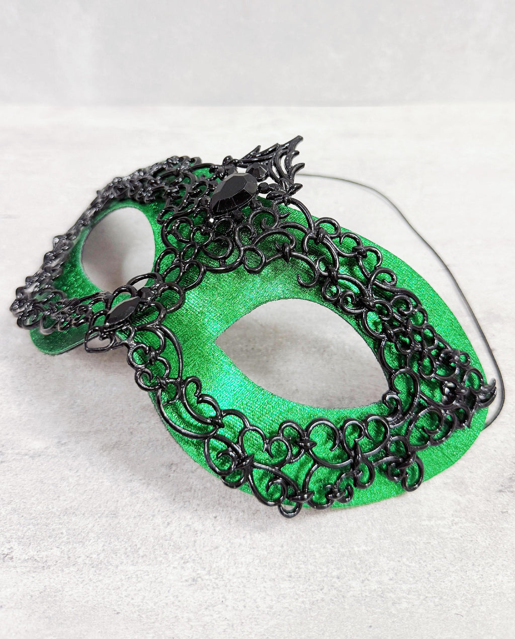 Men's Black Green Masquerade Mask, Alloy Rhinestone Venetian Ball Party Wear