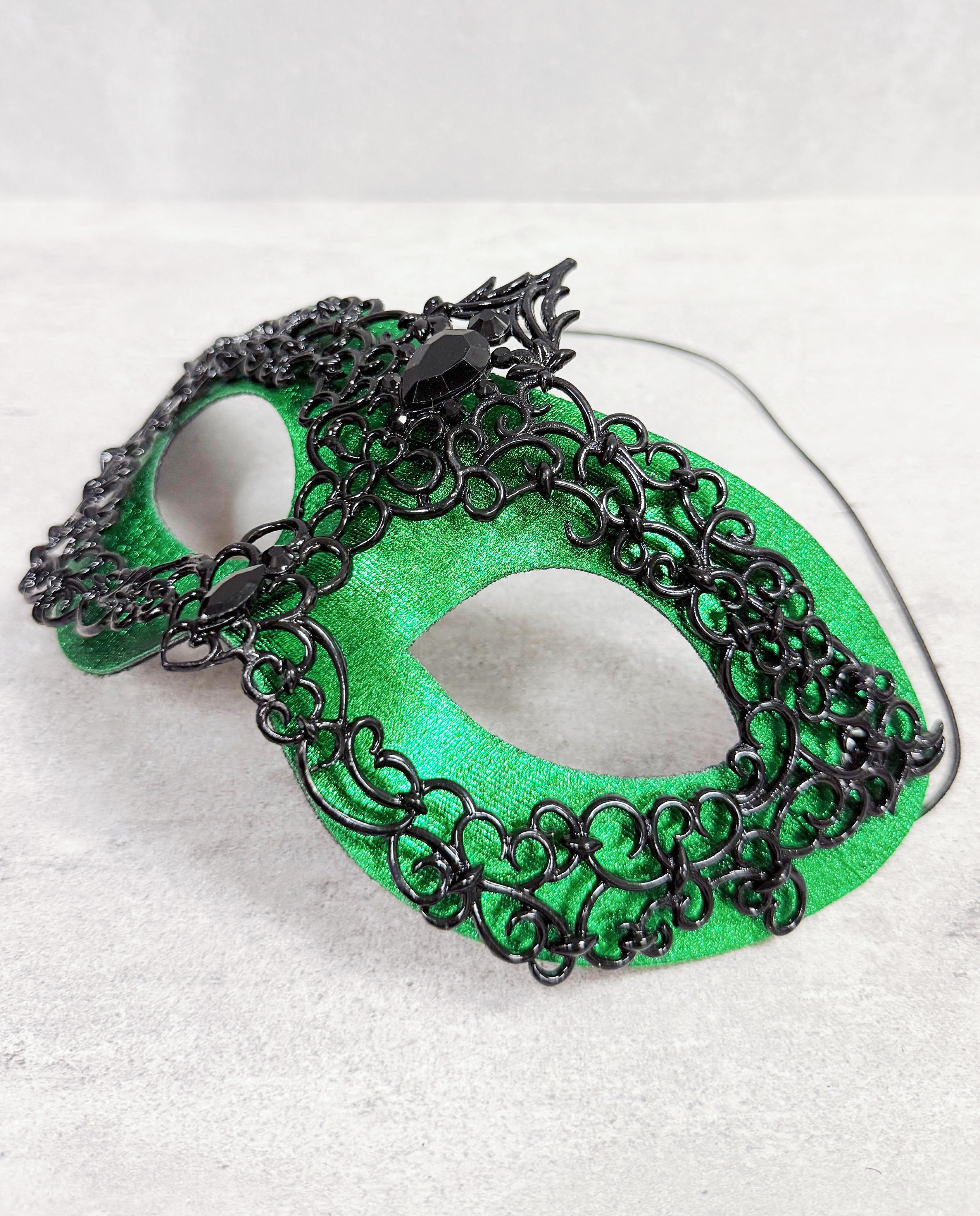 Men's Black Green Masquerade Mask, Alloy Rhinestone Venetian Ball Party Wear
