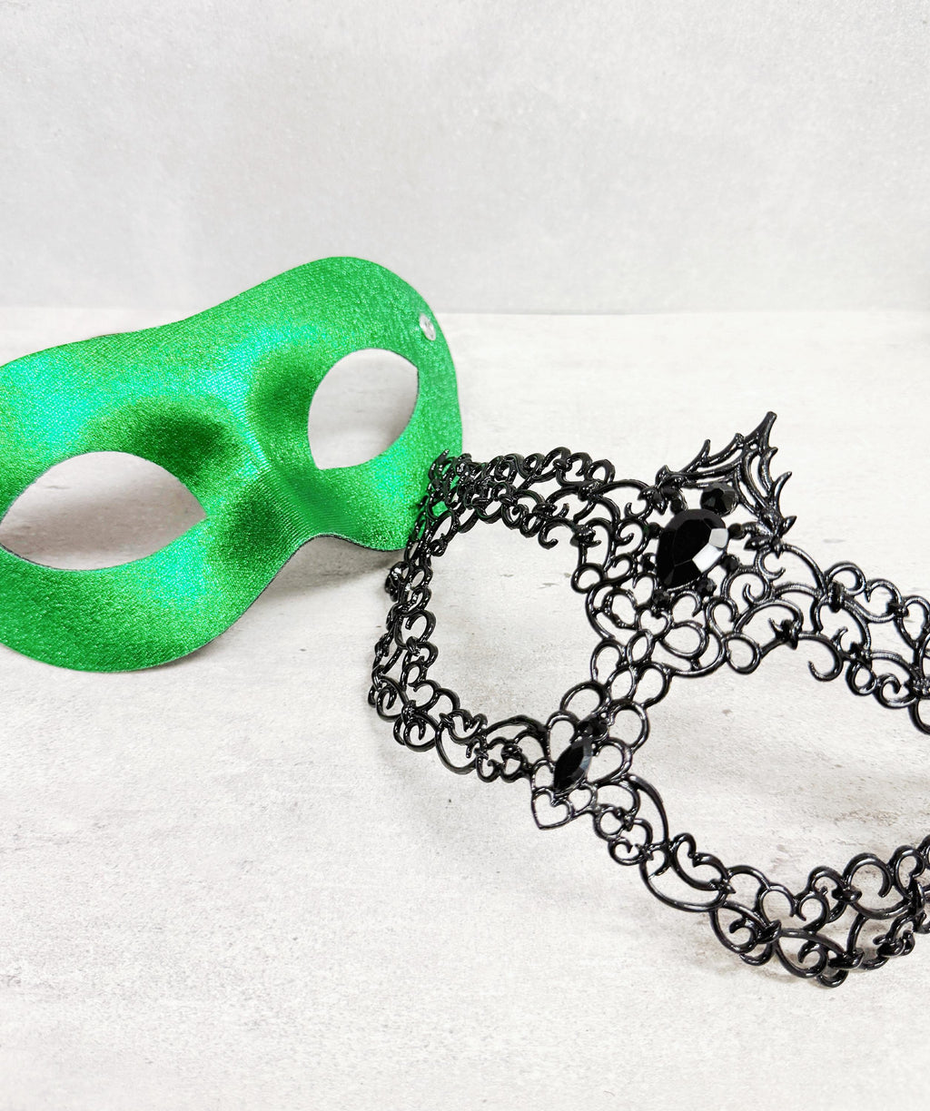 Men's Black Green Masquerade Mask, Alloy Rhinestone Venetian Ball Party Wear