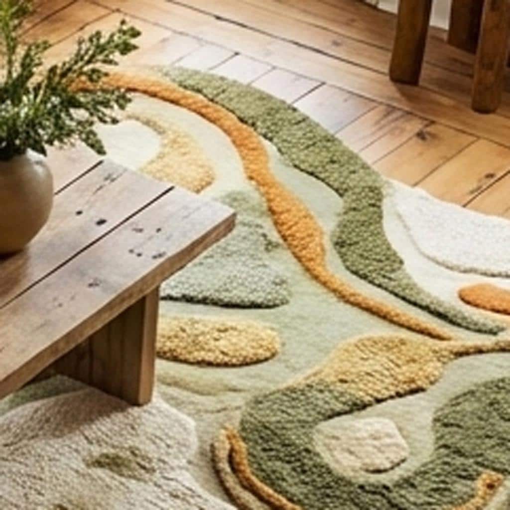 RugverseCreations Irregular Wavy Hand-Tufted Wool Area Rug Moss Green Rust