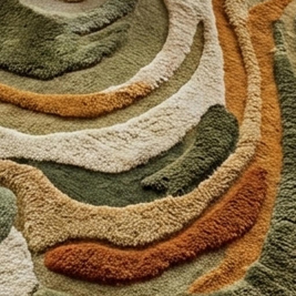 RugverseCreations Irregular Wavy Hand-Tufted Wool Area Rug Moss Green Rust