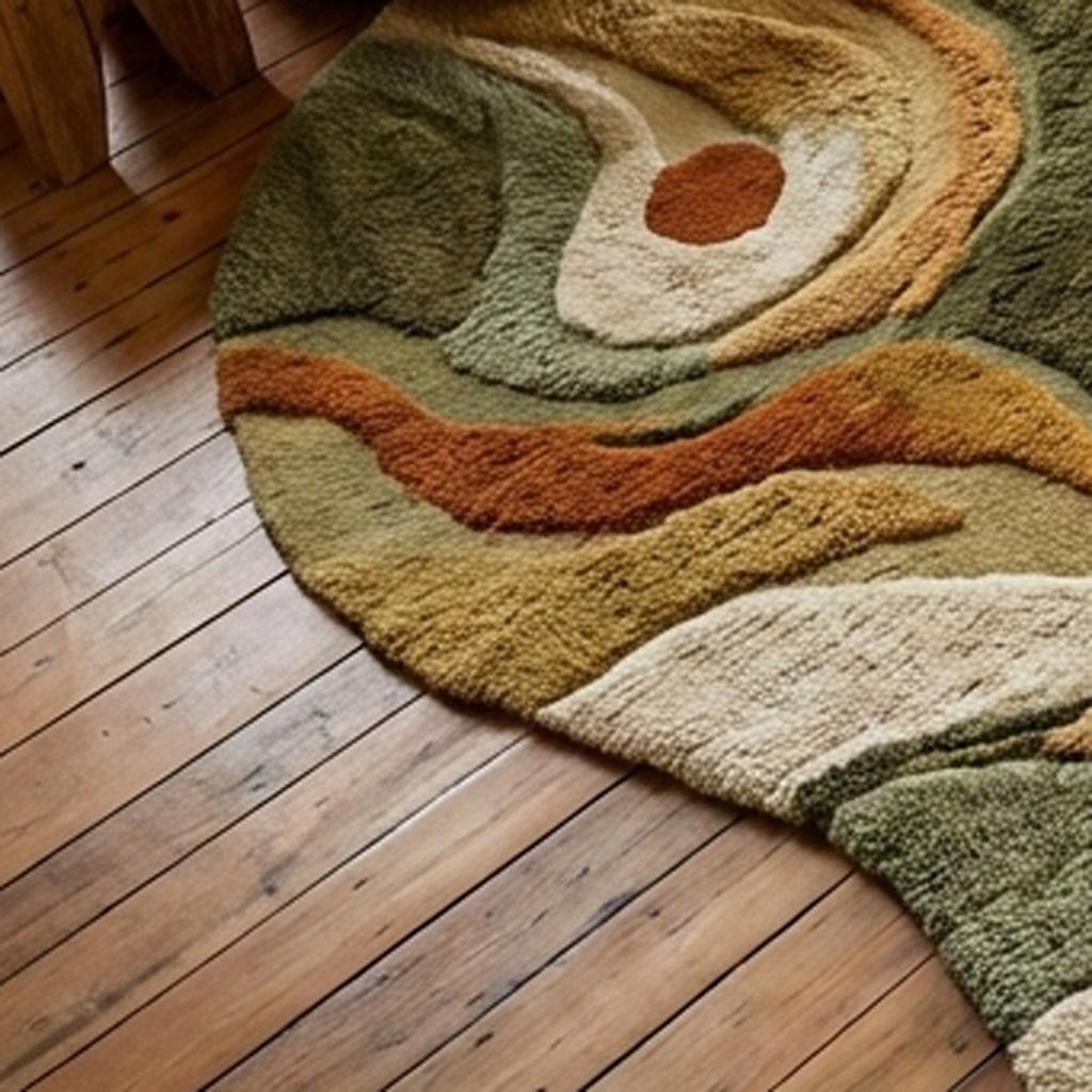 RugverseCreations Wavy Abstract Area Rug Moss Green Rust Irregular Shape