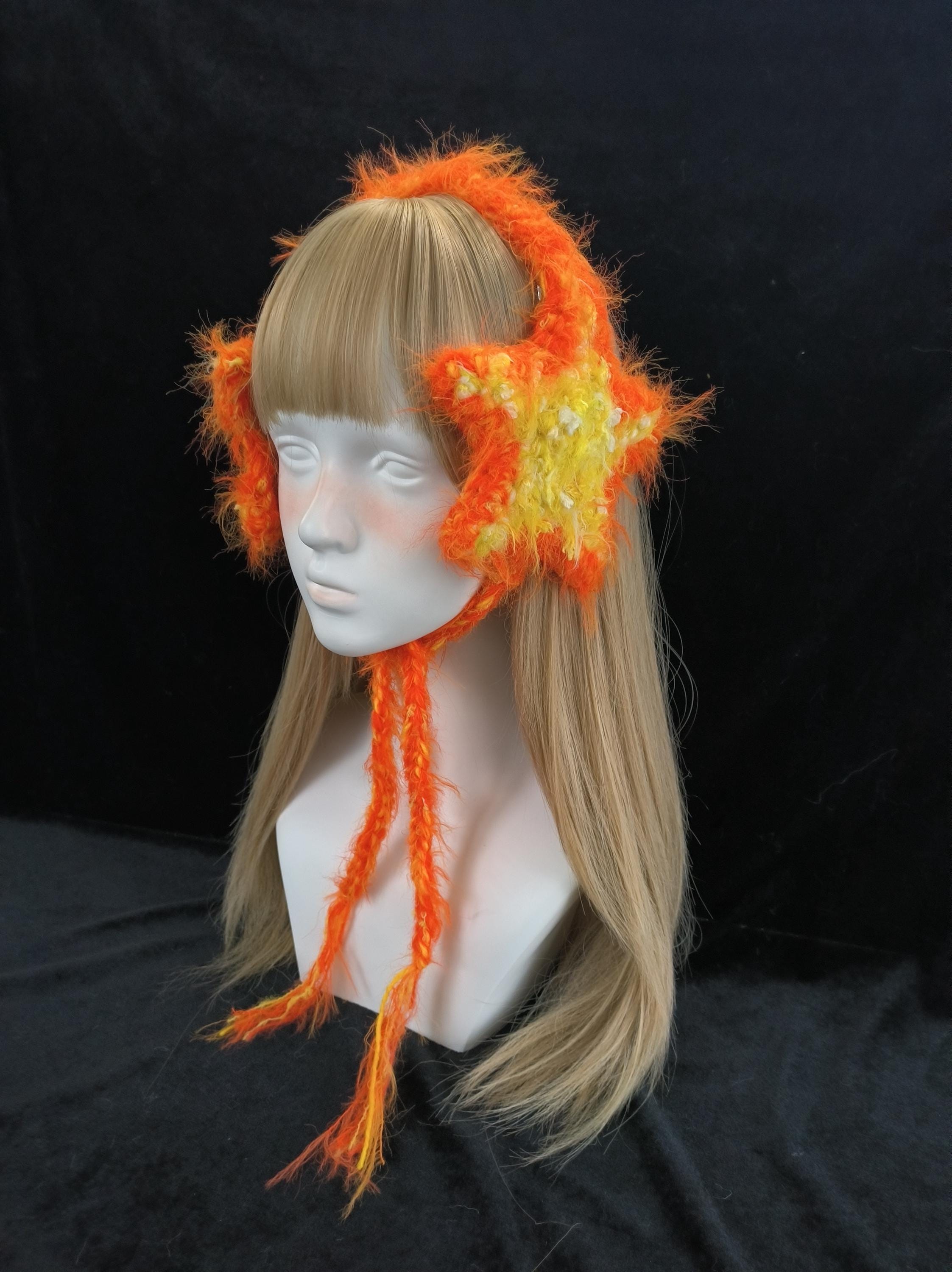 Orange Yellow Star Hand Mixed Yarn Earmuffs