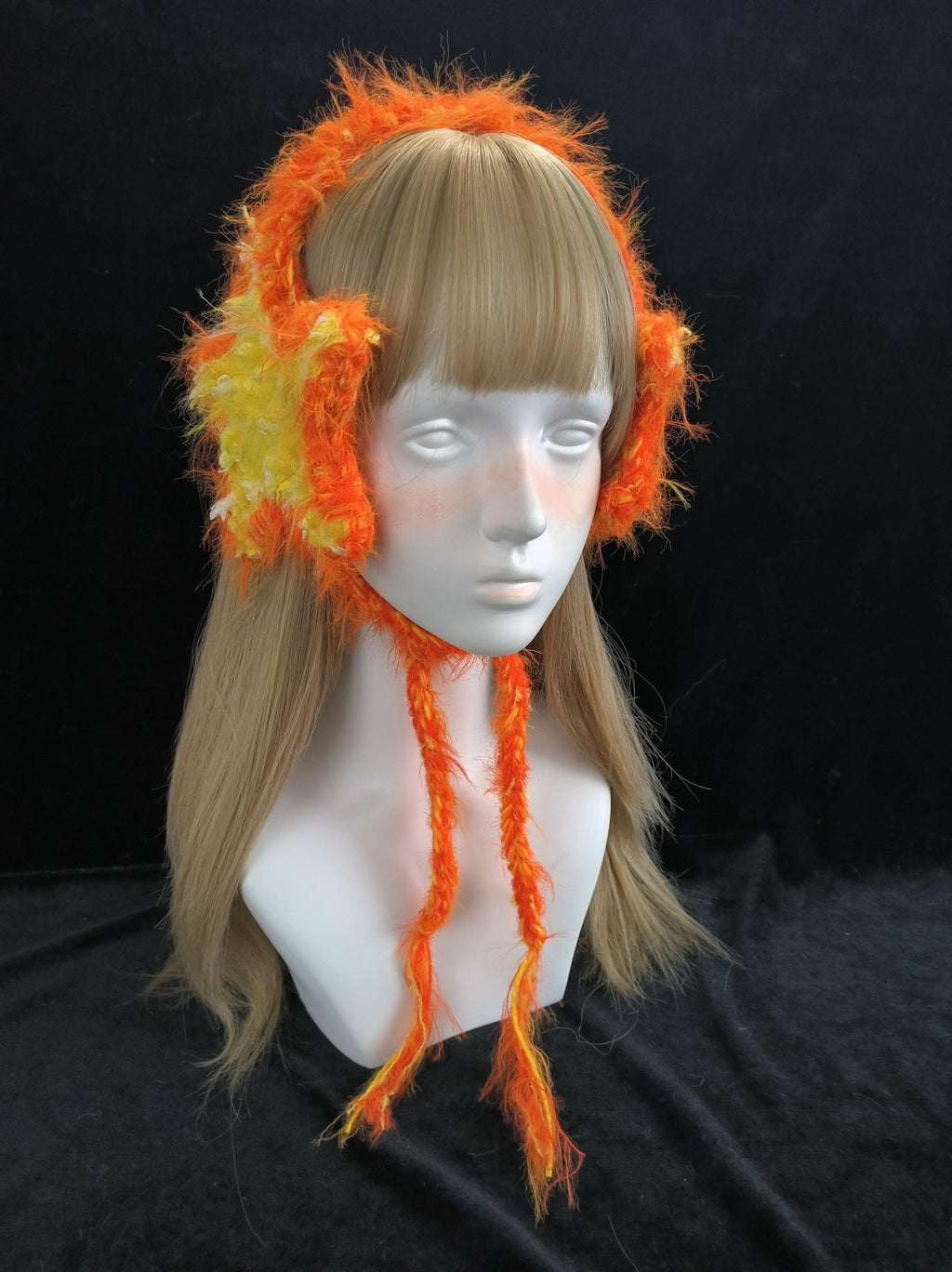 Orange Yellow Star Hand Mixed Yarn Earmuffs