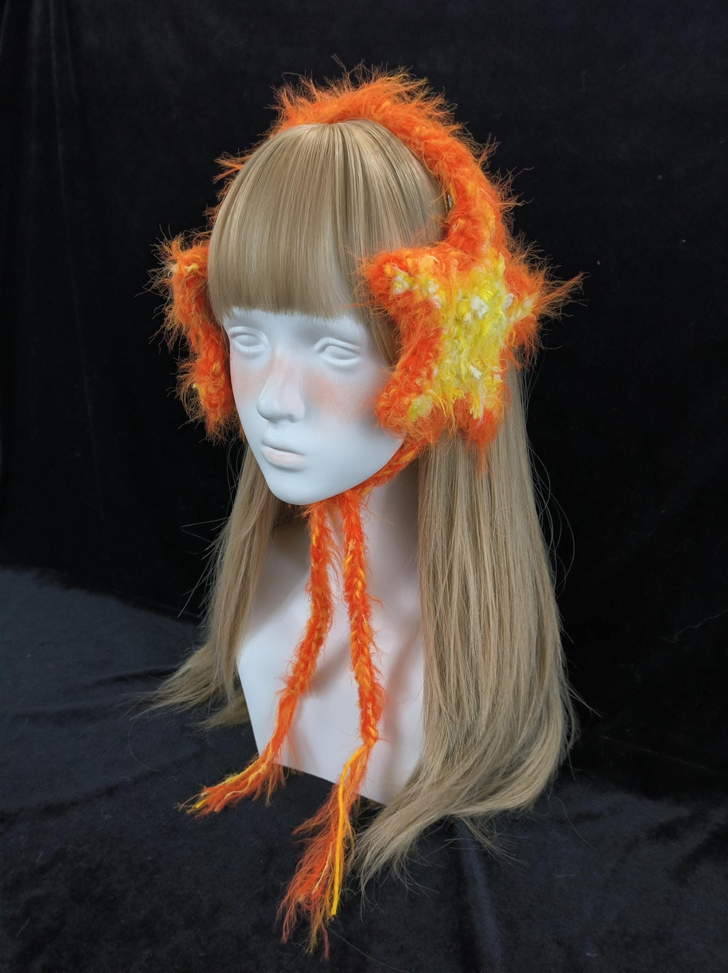 Orange Yellow Star Hand Mixed Yarn Earmuffs