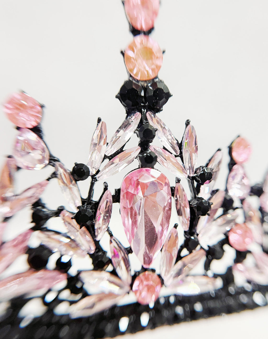 HappyJewelryWorld Gothic Wedding Tiara Black Pink Crystal Rhinestone