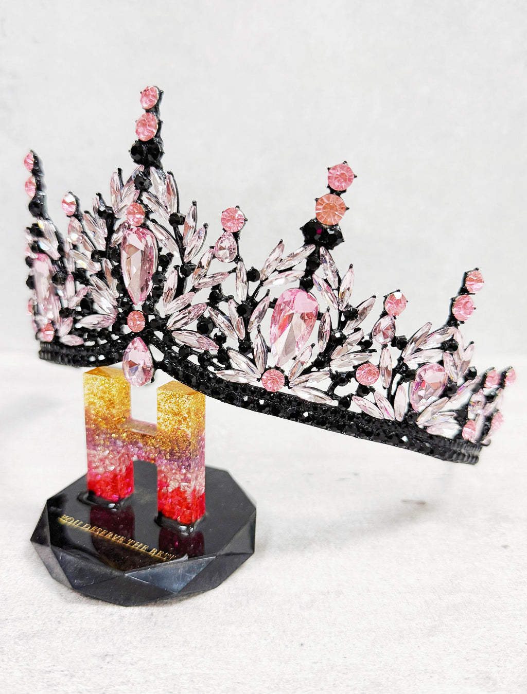 HappyJewelryWorld Gothic Wedding Tiara Black Pink Crystal Rhinestone