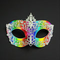 HappyJewelryWorld Rainbow Silver Rhinestone Masquerade Mask 2 in 1