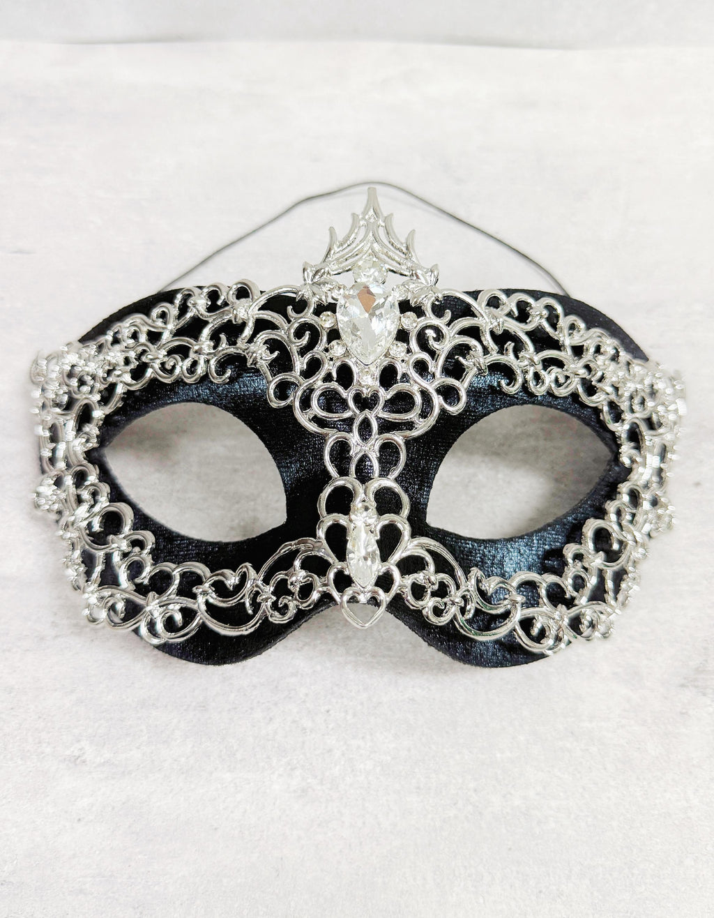 Silver Masquerade Mask with Crystal Rhinestones Silver and Black