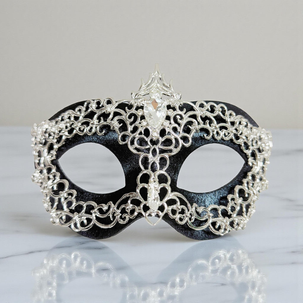 Silver Masquerade Mask with Crystal Rhinestones Silver and Black