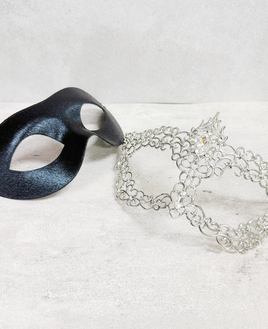 Silver Masquerade Mask with Crystal Rhinestones Silver and Black