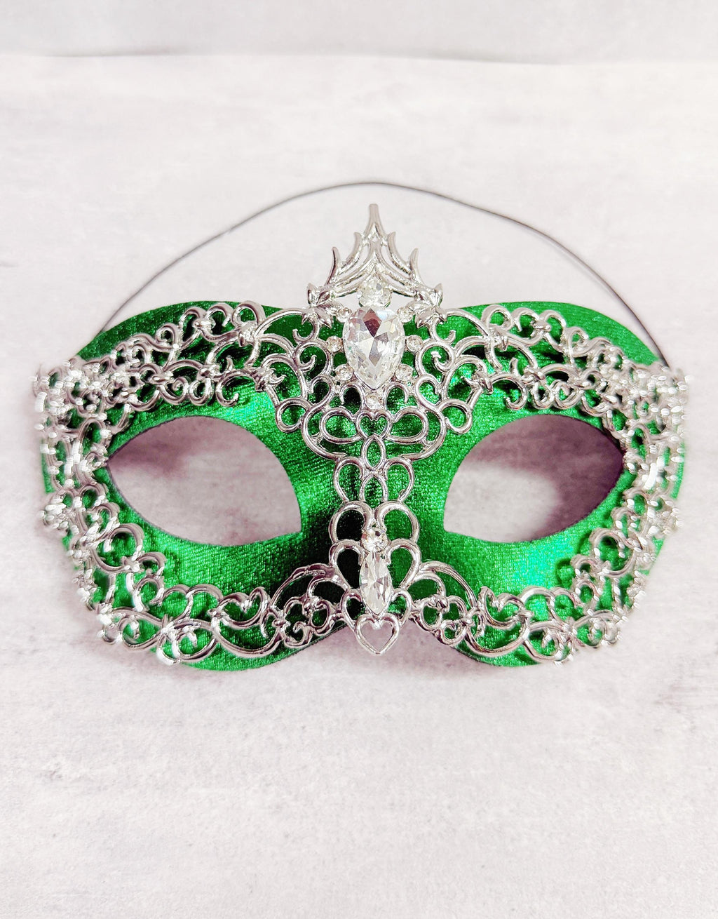 HappyJewelryWorld Silver And Green 2 In 1 Masquerade Mask Rhinestone