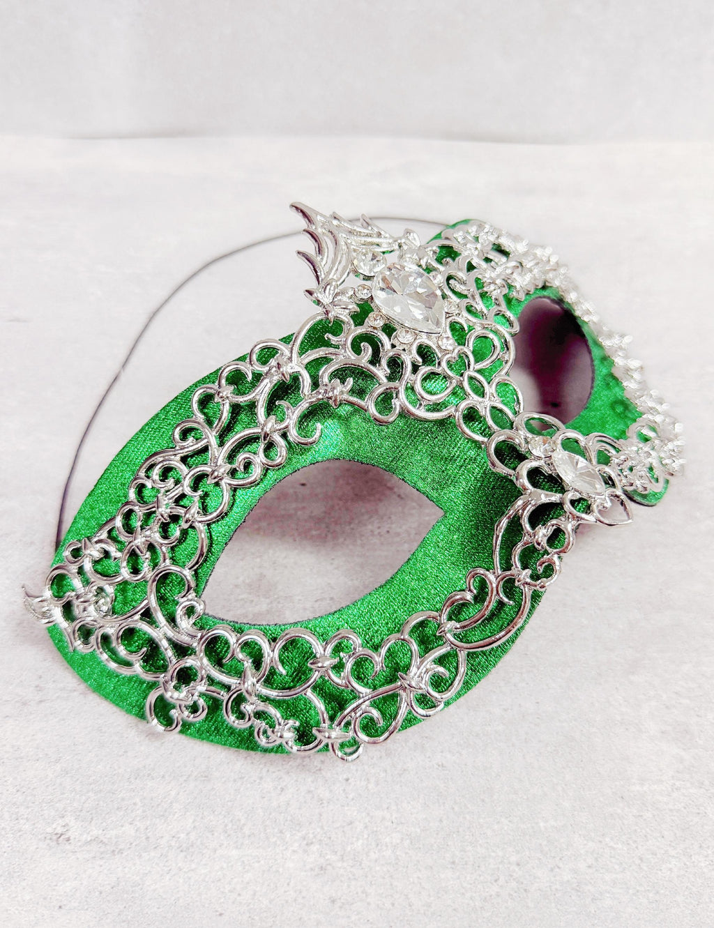 HappyJewelryWorld Silver And Green 2 In 1 Masquerade Mask Rhinestone