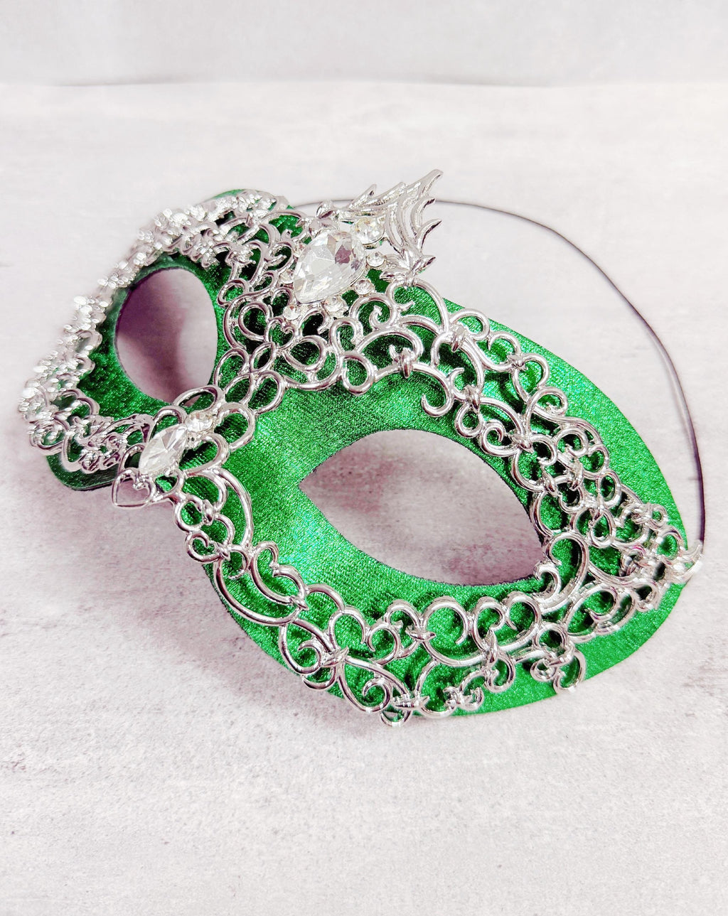 HappyJewelryWorld Silver And Green 2 In 1 Masquerade Mask Rhinestone