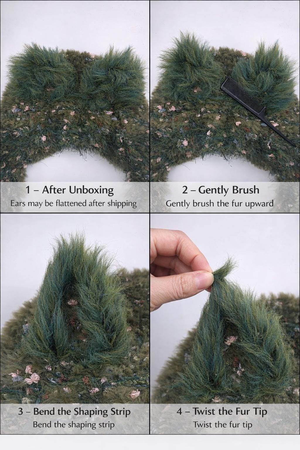 Handmade Moss Green Cat Ear Hood: Fuzzy Knit Fairycore Beanie