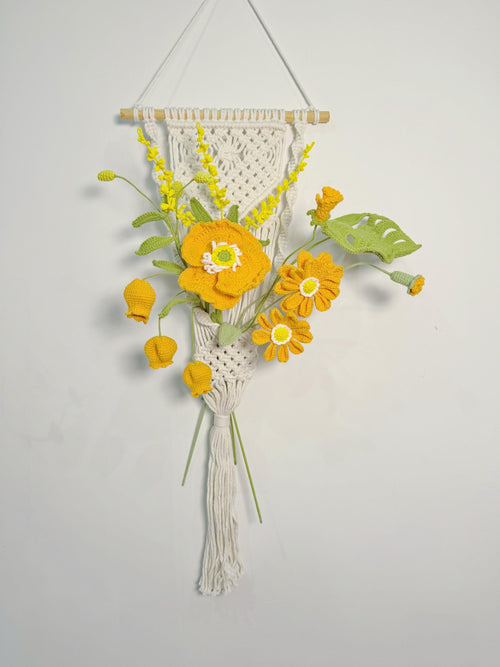 CrochetRecipe Crochet Flower Bouquet Macrame Wall Hanging Natural Cotton