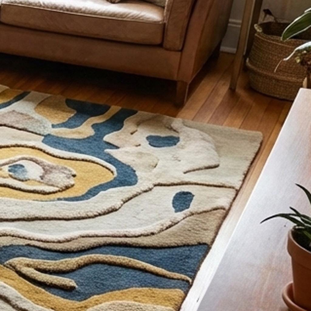RugverseCreations Abstract Topographic Area Rug Hand-Tufted Wool Navy Gold