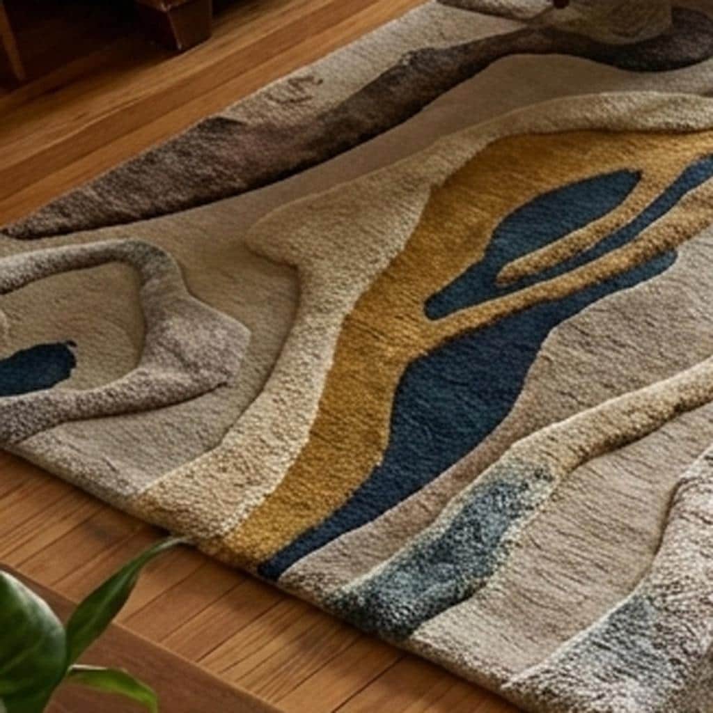 RugverseCreations Abstract Topographic Area Rug Hand-Tufted Wool Navy Gold