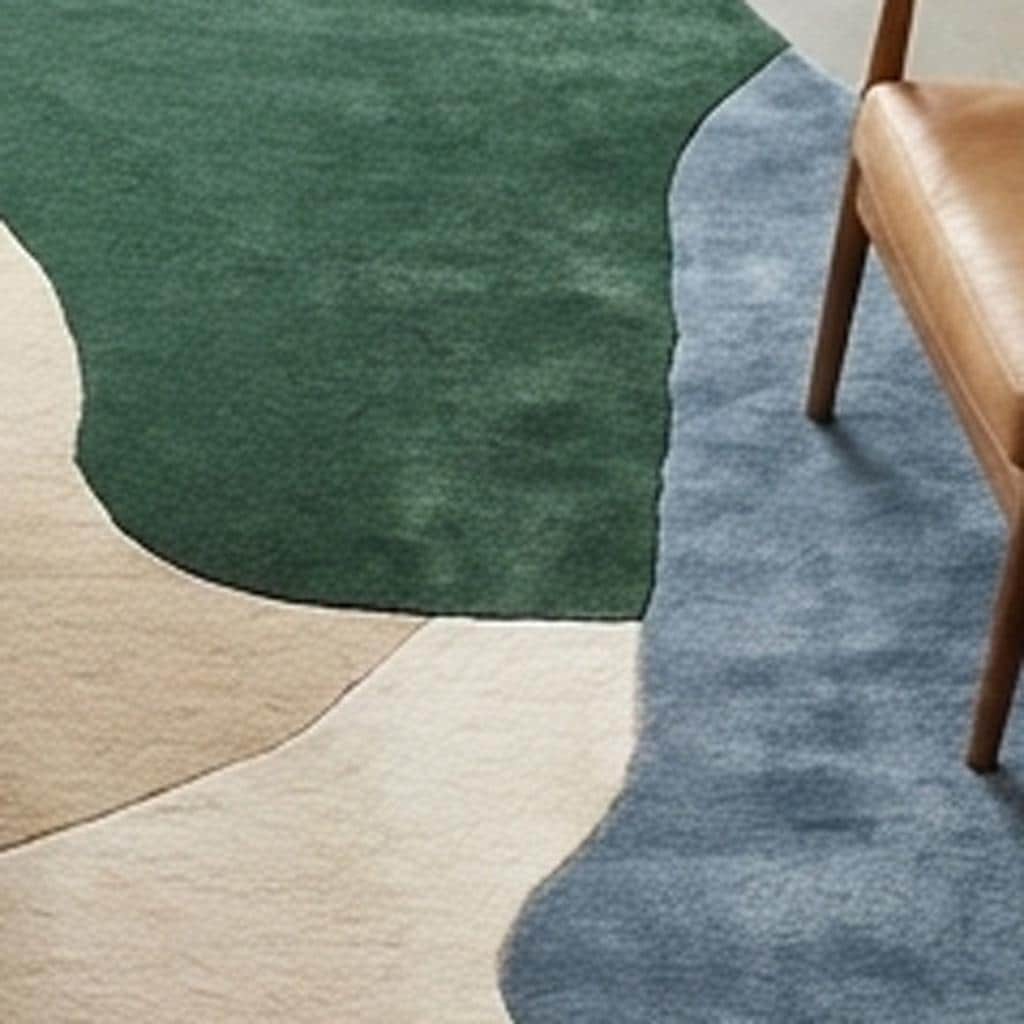 RugverseCreations Hand Tufted Wool Area Rug Irregular Abstract Green Blue Rust