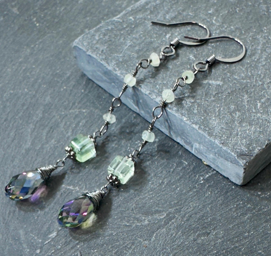 MossberryandStone Fluorite Pendant Necklace with Swarovski Crystal Drop