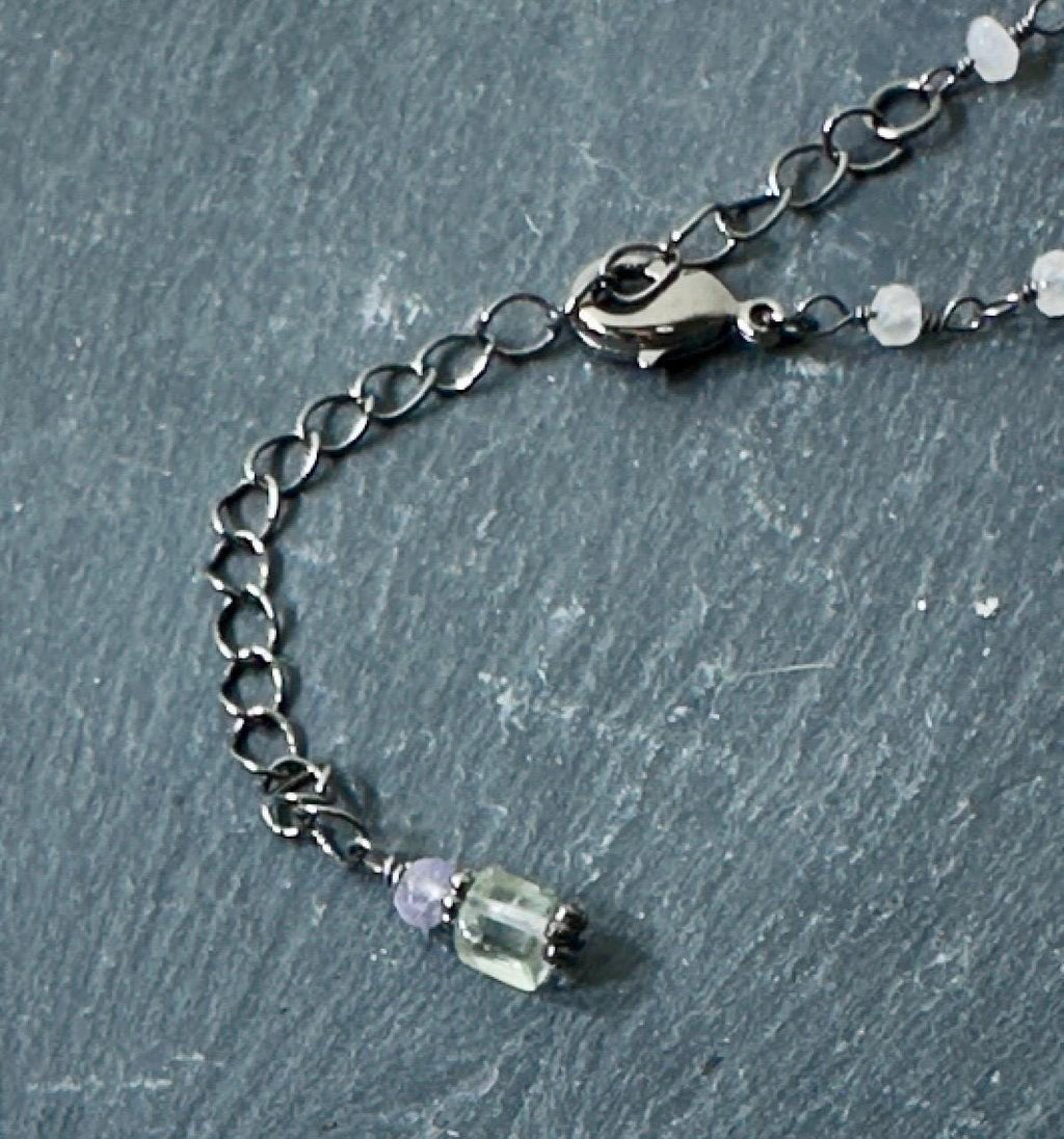 MossberryandStone Fluorite Pendant Necklace with Swarovski Crystal Drop