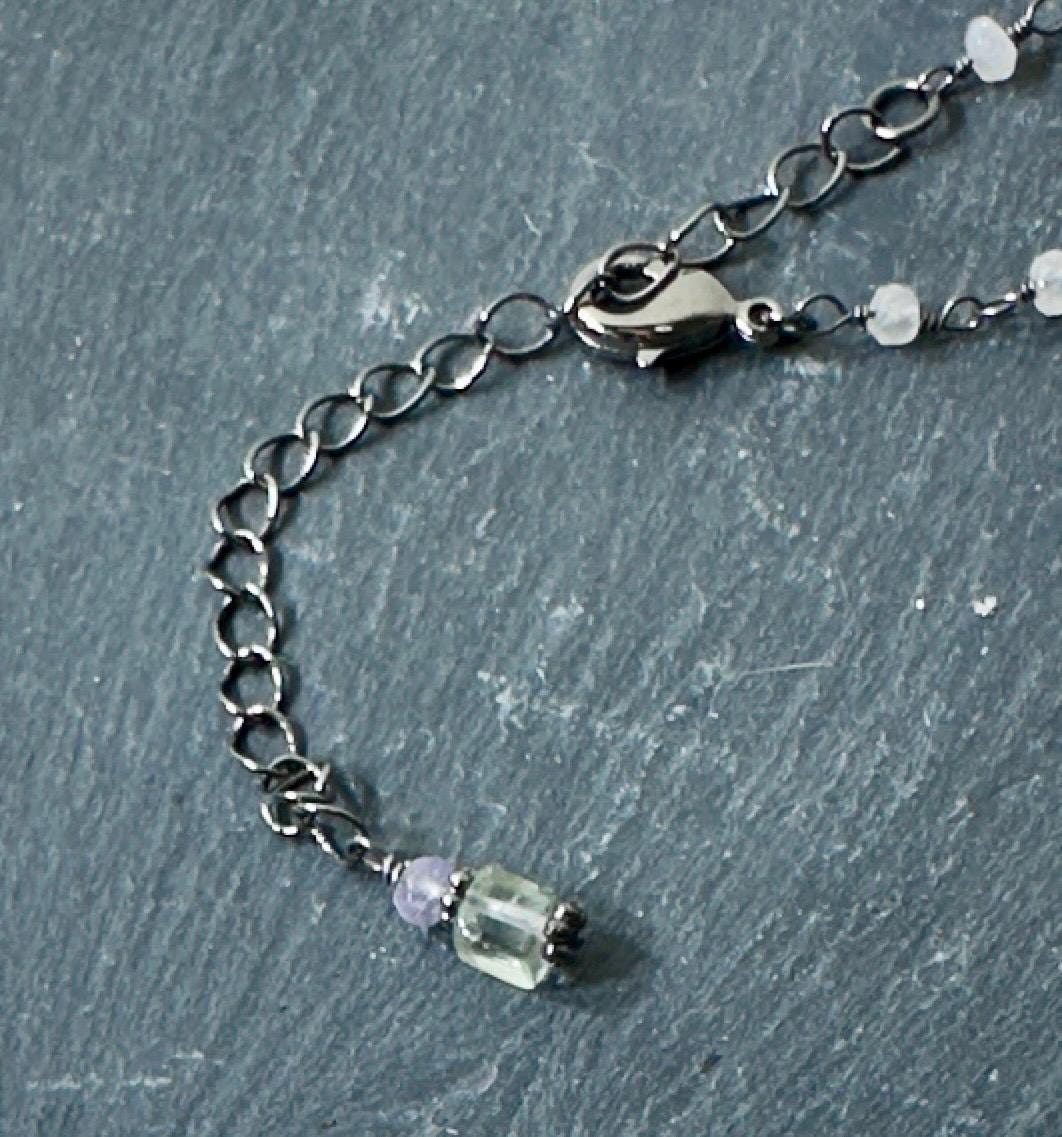 MossberryandStone Fluorite Pendant Necklace with Swarovski Crystal Drop