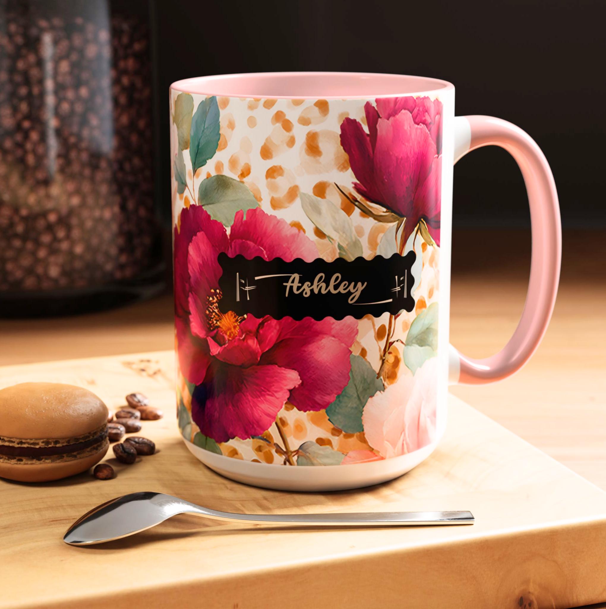 Personalized Floral Leopard Print Coffee Mug Custom Name