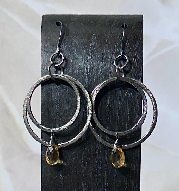 MossberryandStone Citrine & Oxidized Sterling Silver Multi Hoop Earrings