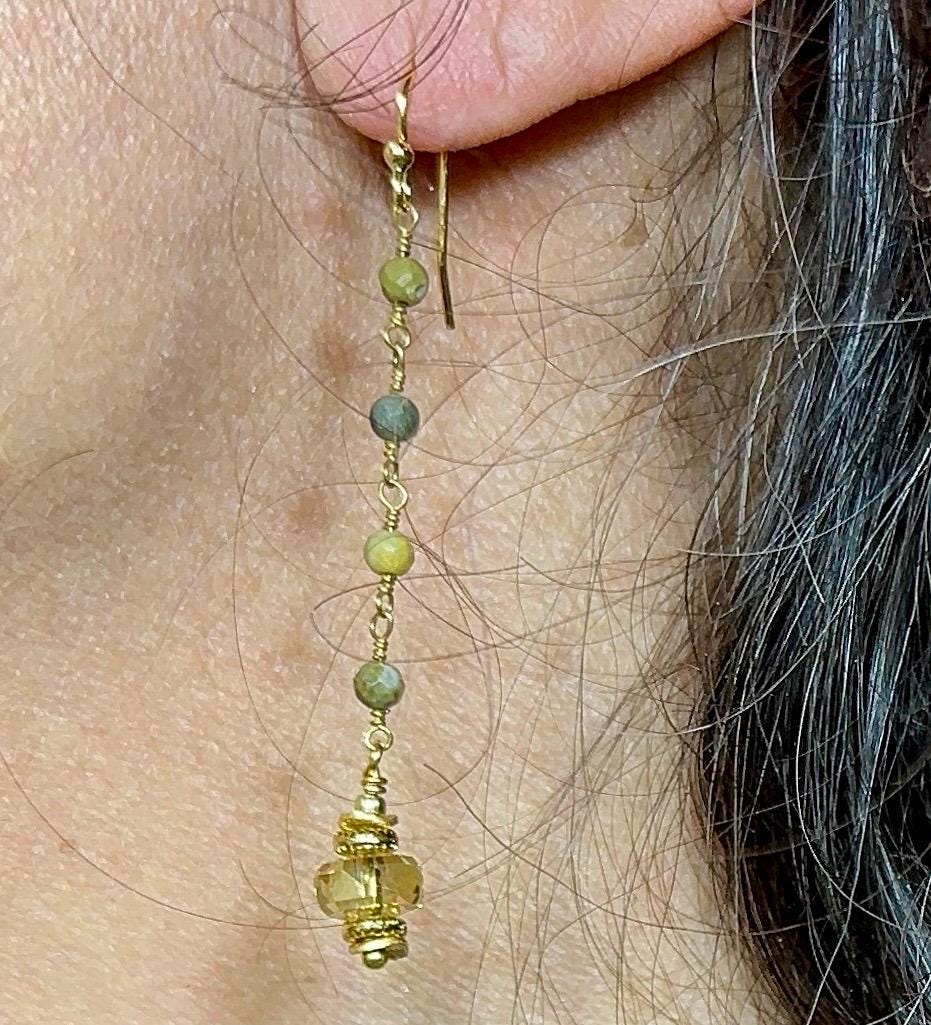 Jasper Bead Chain Gold Earrings