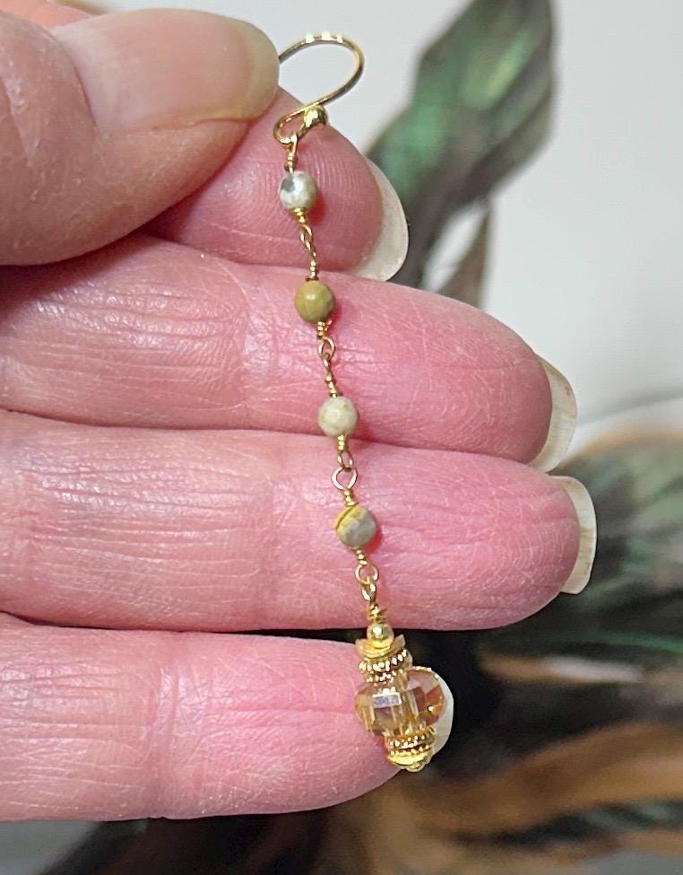 Jasper Bead Chain Gold Earrings
